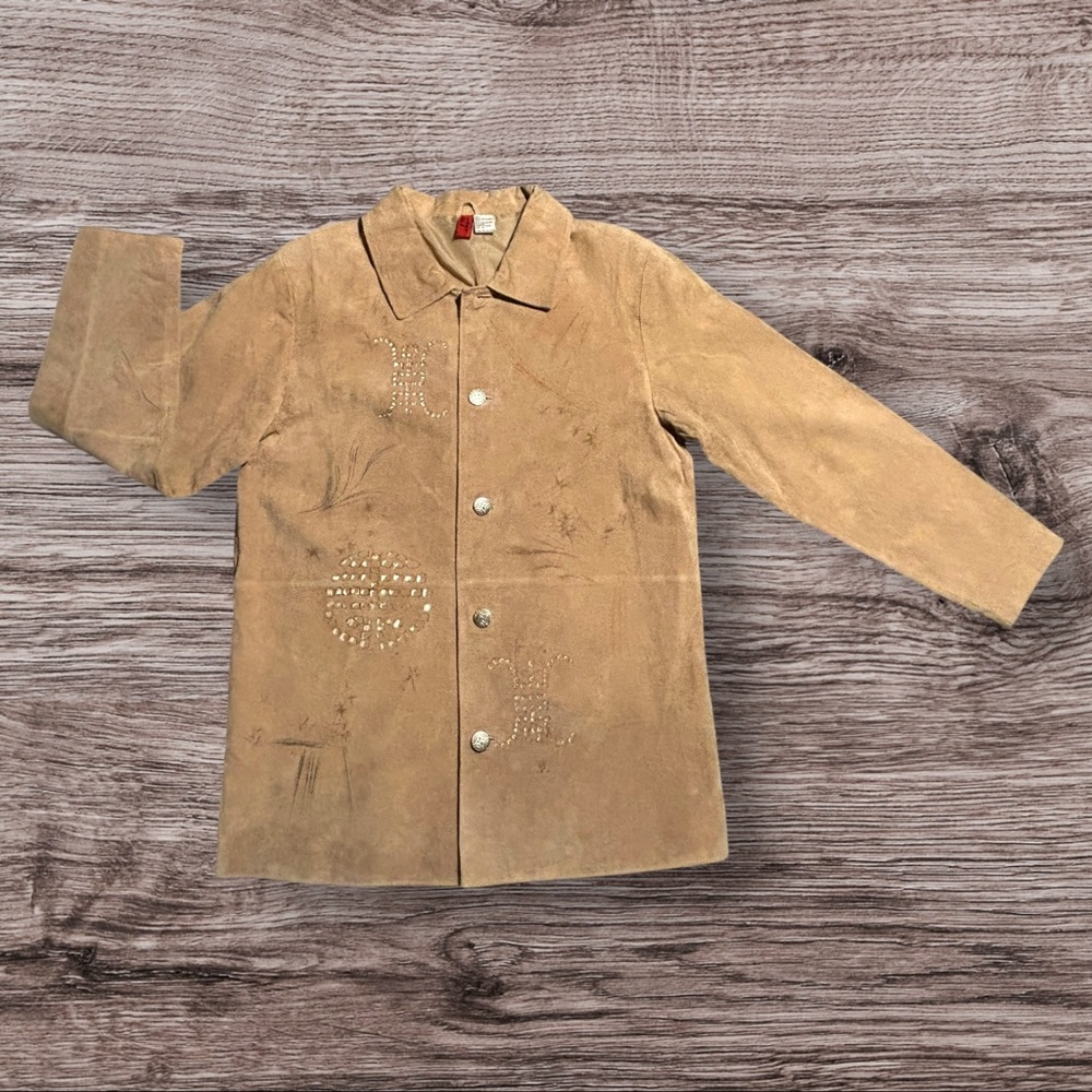 Y2K Look East Hand Painted Tan Suede Jacket